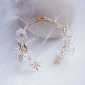 Pearls Flower Women Crown Bridal Tiara Hair Piece Leaf Wedding Hairband