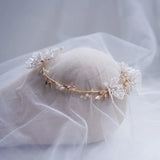 Pearls Flower Women Crown Bridal Tiara Hair Piece Leaf Wedding Hairband