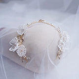 Pearls Flower Women Crown Bridal Tiara Hair Piece Leaf Wedding Hairband