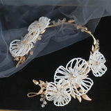Pearls Flower Women Crown Bridal Tiara Hair Piece Leaf Wedding Hairband