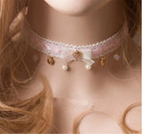 Pink Princess Gothic Necklace Collar Pearl Butterfly Knot Soft Sister Choker