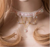Pink Princess Gothic Necklace Collar Pearl Butterfly Knot Soft Sister Choker