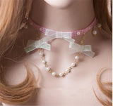 Pink Princess Gothic Necklace Collar Pearl Butterfly Knot Soft Sister Choker