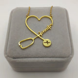 Personalized Stethoscope Necklace Stainless Steel Pandent Personalise Nameplate