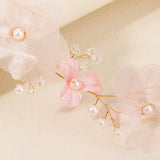 Pink Flower Crystal Headbands Pearl Hair Accessories Bridal Wedding Jewelry