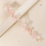 Pink Flower Crystal Headbands Pearl Hair Accessories Bridal Wedding Jewelry