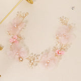 Pink Flower Crystal Headbands Pearl Hair Accessories Bridal Wedding Jewelry
