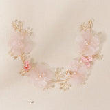 Pink Flower Crystal Headbands Pearl Hair Accessories Bridal Wedding Jewelry