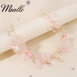Pink Flower Crystal Headbands Pearl Hair Accessories Bridal Wedding Jewelry