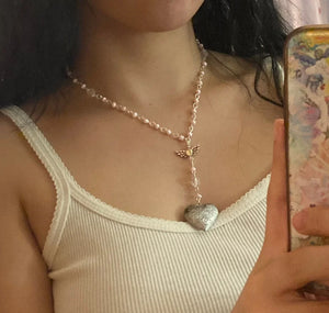 Pink Heart Locket Rosary Necklace