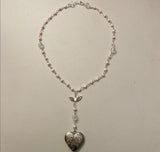 Pink Heart Locket Rosary Necklace