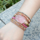 Pink Quartz 5 Wraps Bracelet for Women