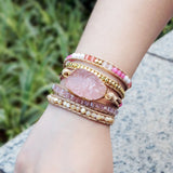 Pink Quartz 5 Wraps Bracelet for Women