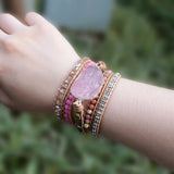 Pink Quartz 5 Wraps Bracelet for Women