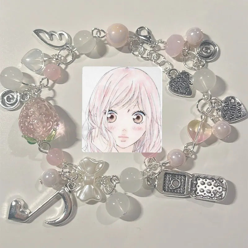 Pink Strawberry Note Phone Charm Lovely Bracelet