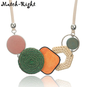Bamboo Weaving Statement Necklace Plant Fibres for Women MX059