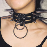Punk Gothic Spiked Spikes Heavy Duty 3 Row Layered O Ring Choker