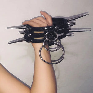 Punk Gothic Spiked Spikes Heavy Duty 3 Row Layered O Ring Choker