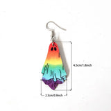 Rainbow Ghost Earrings Double Side Print Wooden Halloween Statement Earrings