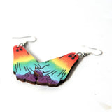 Rainbow Ghost Earrings Double Side Print Wooden Halloween Statement Earrings