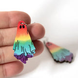 Rainbow Ghost Earrings Double Side Print Wooden Halloween Statement Earrings
