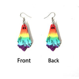 Rainbow Ghost Earrings Double Side Print Wooden Halloween Statement Earrings