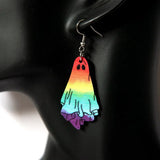 Rainbow Ghost Earrings Double Side Print Wooden Halloween Statement Earrings