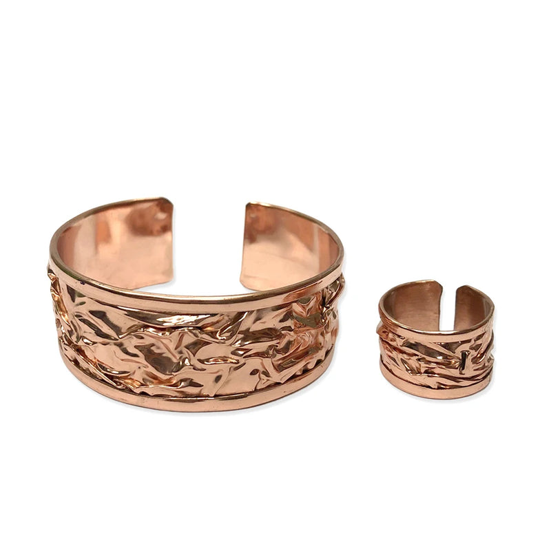 Copper Bangle Bracelet & Ring Set Boho Style Gift