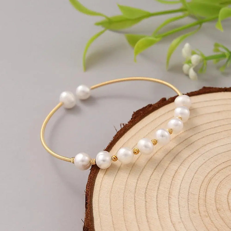 Freshwater Pearl Bracelet Women Wire Bangle Open Gift