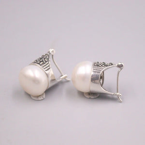 S925 Sterling Silver Drop Pearl Zircon Earrings