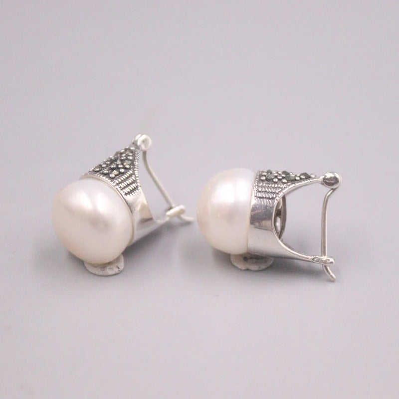 S925 Sterling Silver Drop Pearl Zircon Earrings