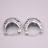 S925 Silver Earring Hoop Retro Circle Hollow Flowers Bohemian Ethnic