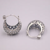 S925 Silver Earring Hoop Retro Circle Hollow Flowers Bohemian Ethnic