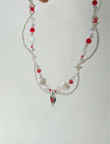 Red Heart Beads Necklace Pearls Beaded Y2K Necklace Choker