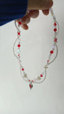Red Heart Beads Necklace Pearls Beaded Y2K Necklace Choker