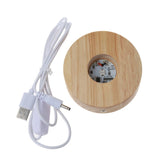 LED Resin Art Wood Round Display Base Colorful Light Wooden Night Base