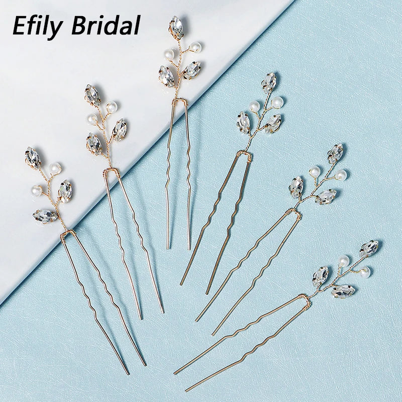 Rhinestone Hair Forks Pins Jewelry Pearl Bridal Wedding Accessories