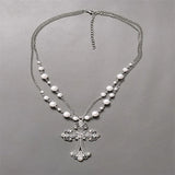 Rhinestone Pearl Chain & Cross Chokers Necklace Goth Punk Jewelry