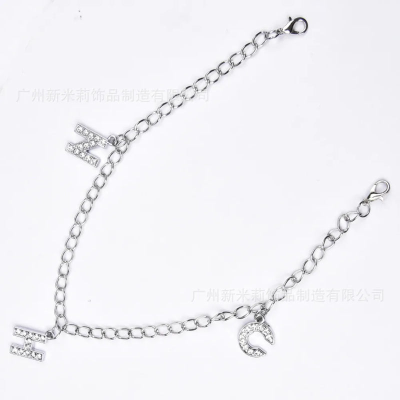 Rhinestone Tassel Shoe Chain Necklace Jewelry Crystal Letter Pendant Shoes Decor