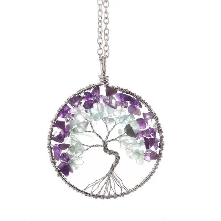 Crystal Gravel Amethyst Fluorite Tree Of Life Choker Necklace