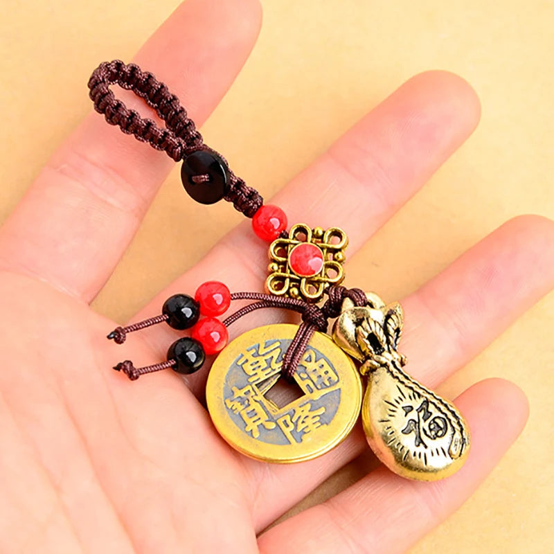 Brass Money Bag Keychain Pendant Ancient Coins Car Key Chain