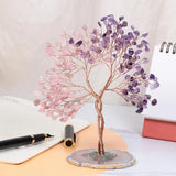 Rose Quartz & Aquamarine Crystal Tree With Agate Slice Base Feng Shui Home Decor