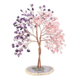Rose Quartz & Aquamarine Crystal Tree With Agate Slice Base Feng Shui Home Decor