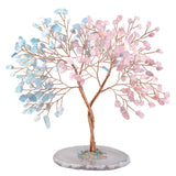 Rose Quartz & Aquamarine Crystal Tree With Agate Slice Base Feng Shui Home Decor