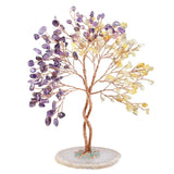 Rose Quartz & Aquamarine Crystal Tree With Agate Slice Base Feng Shui Home Decor