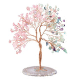 Rose Quartz & Aquamarine Crystal Tree With Agate Slice Base Feng Shui Home Decor