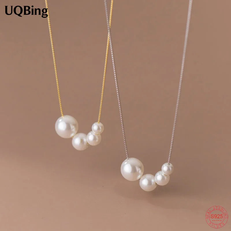 Round Synthetic Pearl Choker Necklace 925 Sterling Silver