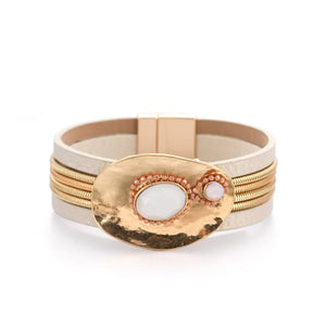 Leather Wrap Bracelet Women Magnetic Buckle Cuff HOT
