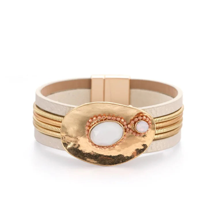 Leather Wrap Bracelet Women Magnetic Buckle Cuff HOT