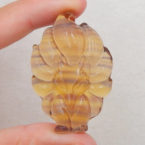 Carved Rainbow Fluorite Fox Pendant for Jewelry Making
